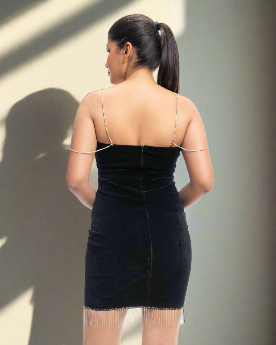 SHORT VELVET DRESS - Dresico