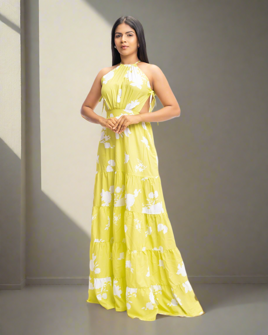 PRINTED MAXI DRESS - Dresico