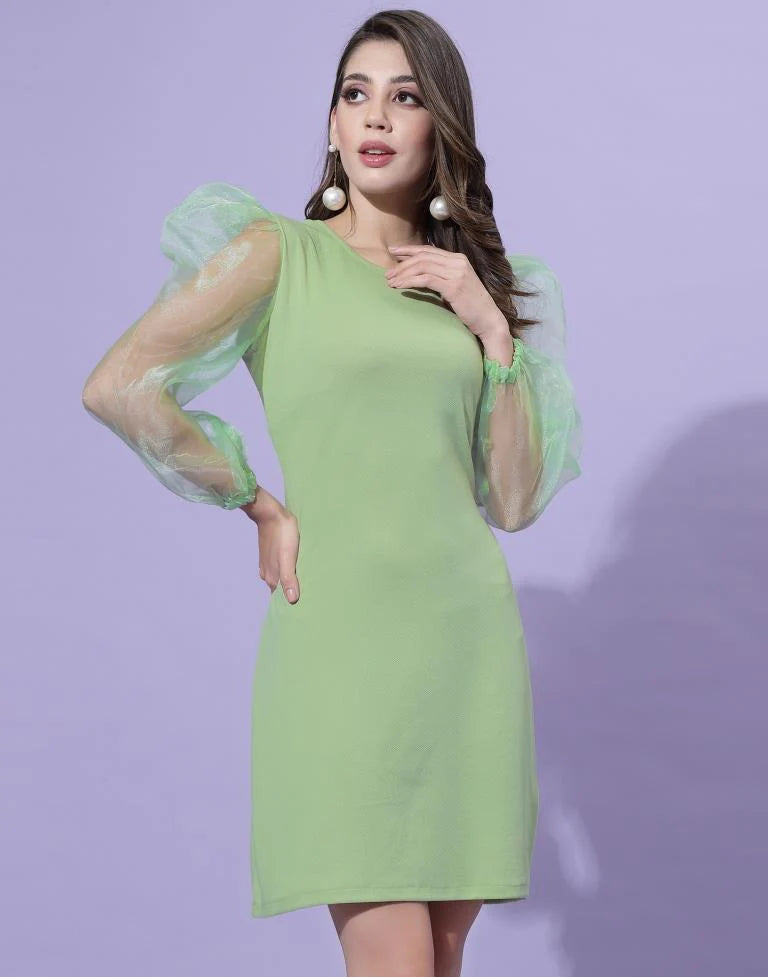 Puffed Sleeve Dress - Dresico