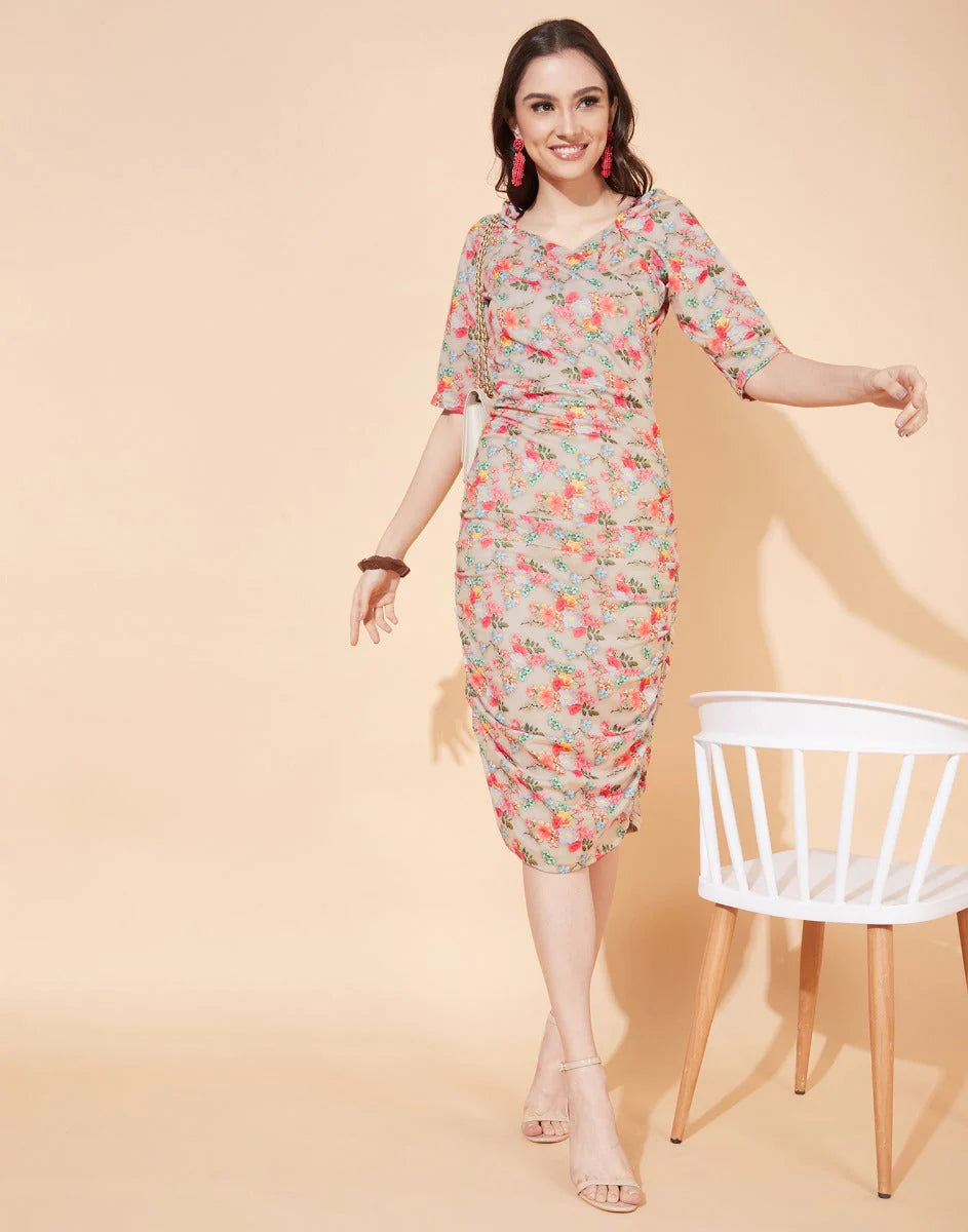 Printed Bodycon Dress - Dresico