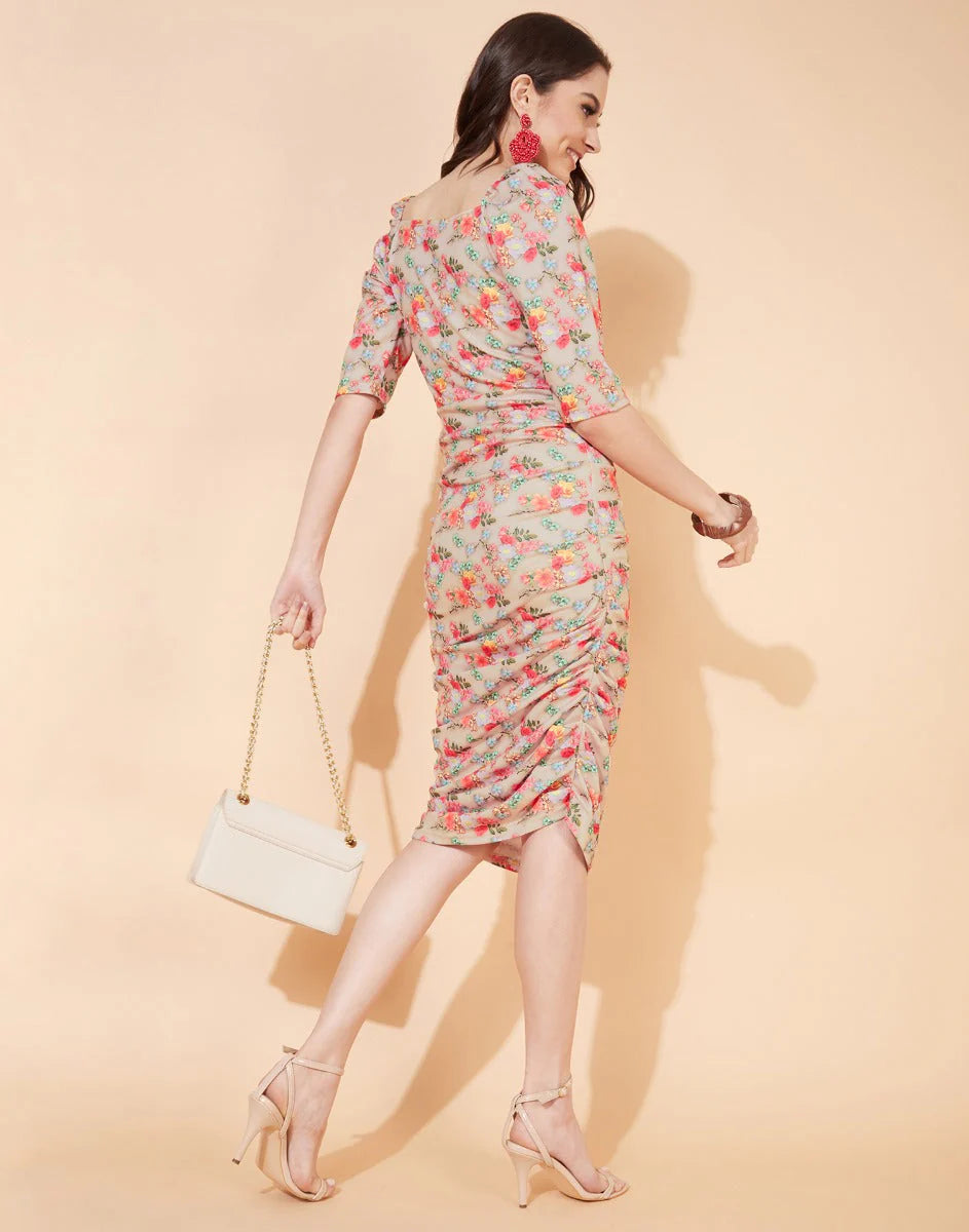 Printed Bodycon Dress - Dresico
