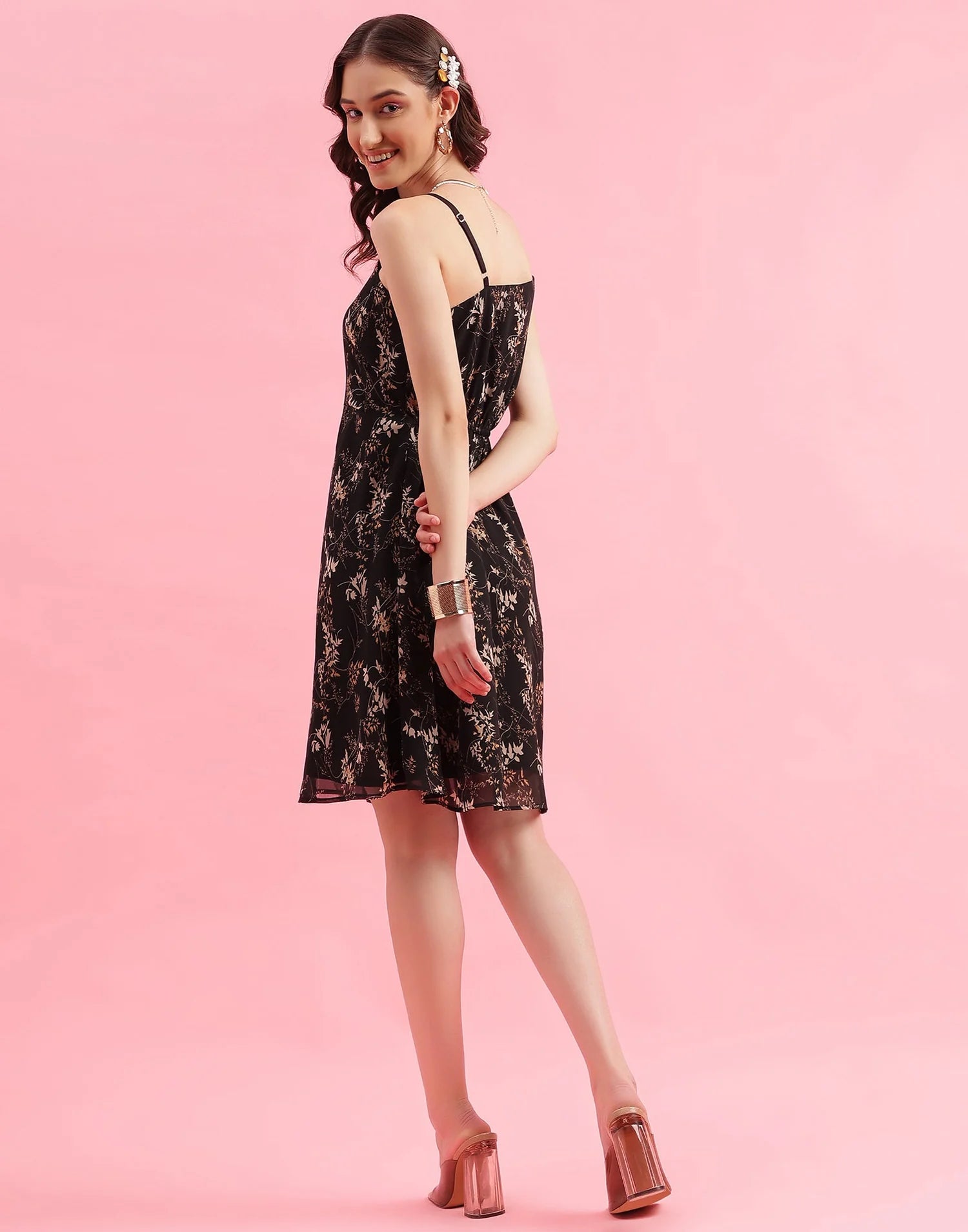 Printed Spaghetti Dress - Dresico