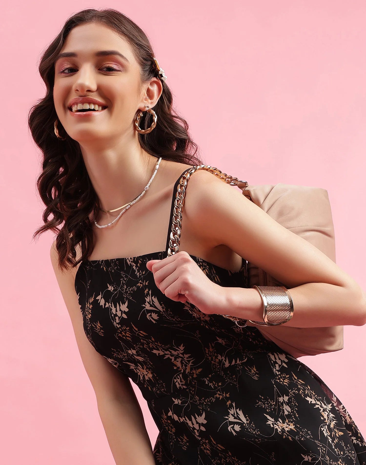 Printed Spaghetti Dress - Dresico