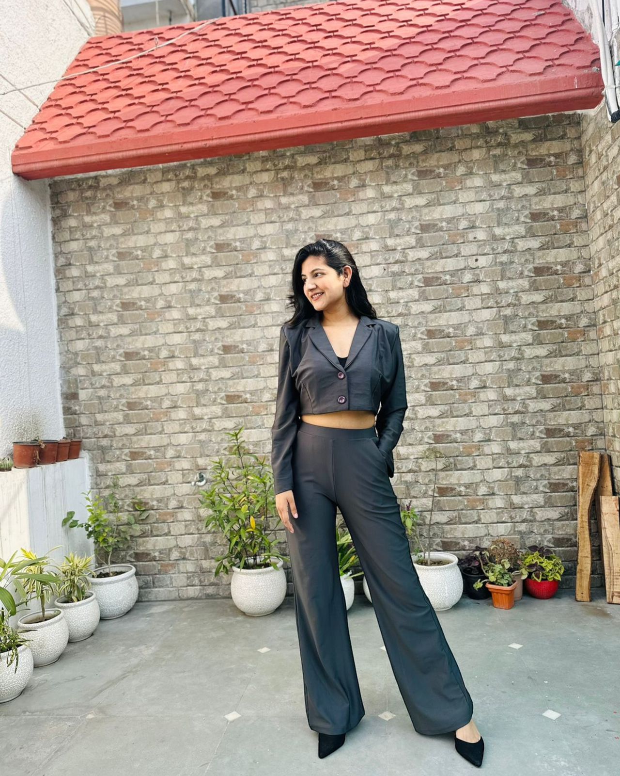 Crop Blazer & Trouser Coord Set - Dresico